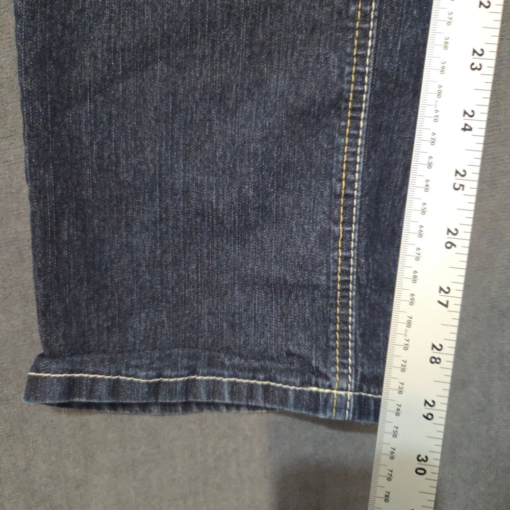 Fashion Bug Straight Leg Jeans Womens 14 Dark High Rise 3 Button Stretch - Picture 5 of 9